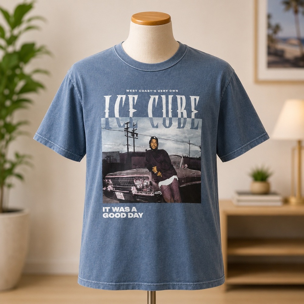 Ice Cube It Was A Good Day Graphic T-Shirt Blue Acid Wash Medium Hip Hop Tee